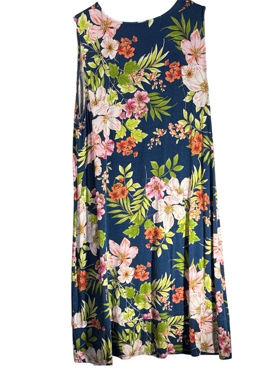 J. Jill Dresses & Skirts - J.Jill Midi Dress Sleeveless Blue Floral Design Rayon and Spandex XL Like New